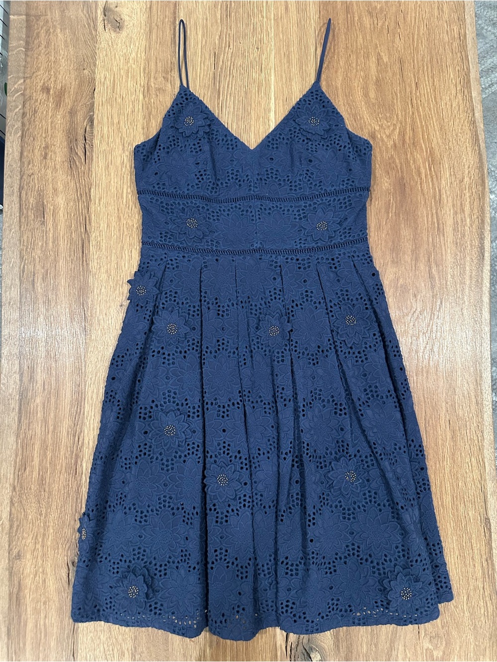 Michael Kors Navy Eyelet Lace Spaghetti-Strap Dress